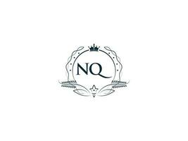 Minimalist Nq Feminine Logo Initial, Luxury Crown Nq qn Business Logo Design vector