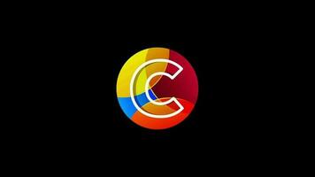 Line letter C on a colorful circle. Graphic alphabet video animation for business or company identity