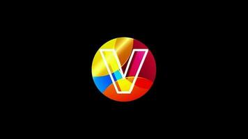 Line letter V on a colorful circle. Graphic alphabet video animation for business or company identity