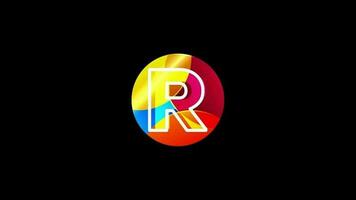 Line letter R on a colorful circle. Graphic alphabet video animation for business or company identity