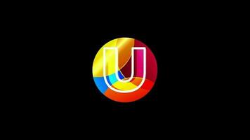 Line letter U on a colorful circle. Graphic alphabet video animation for business or company identity