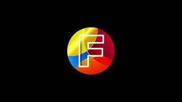 Line letter F on a colorful circle. Graphic alphabet video animation for business or company identity