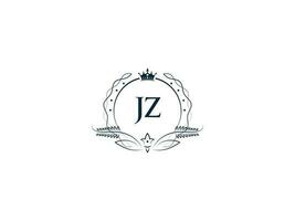 Monogram Jz Feminine Company Logo Design, Luxury JZ zj Royal Crown Logo Icon vector