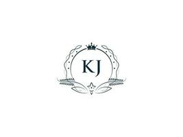 Alphabet Crown Kj Feminine Logo Elements, Initial Luxury Kj jk Letter Logo Template vector