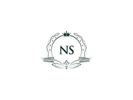 Minimalist Ns Feminine Logo Initial, Luxury Crown Ns sn Business Logo Design vector