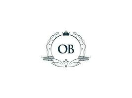 Minimalist Ob Feminine Logo Maker, Alphabet Ob bo Logo Letter Vector Crown