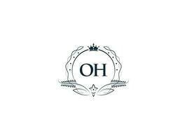 Minimalist Oh Feminine Logo Maker, Alphabet Oh ho Logo Letter Vector Crown