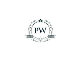 minimalista pw logo icono, creativo pw wp lujo corona letra logo diseño vector