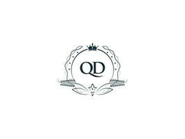 prima real corona qd logo, único letra qd dq logo icono vector imagen diseño