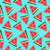 Abstract triangular summer fruits colorful seamless pattern. Sliced watermelon with seeds background. Vector illustration