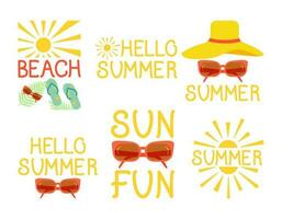 Vector illustration. Lettering. Collection of summer labels, logos, elements for summer beach holidays and travel