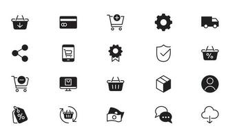 Online shopping application Interface related icon set. glyph, solid Icon Website sign vector