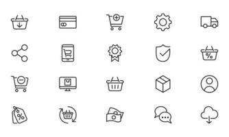 Online shopping application Interface related icon set. Line Icon Website sign vector