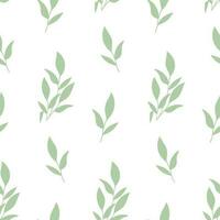 Seamless pattern of hand drawn of green tea leaves on isolated background. Design for springtime and summertime celebration, scrapbooking, textile, home decor, paper craft. vector
