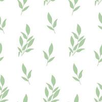 Seamless pattern of hand drawn of green tea leaves on isolated background. Design for springtime and summertime celebration, scrapbooking, textile, home decor, paper craft. vector