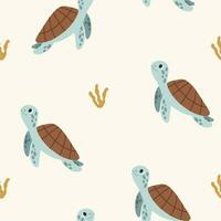 Seamless pattern with sea turtles. Vector flat illustration for kids fabric, textile, nursery wallpaper.