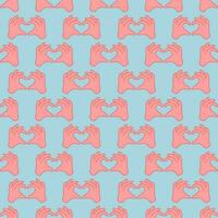 Hands making or formatting a heart symbol seamless pattern illustration. vector
