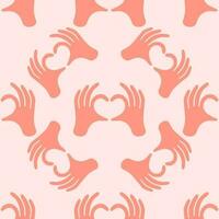 Hands making or formatting a heart symbol seamless pattern illustration. vector