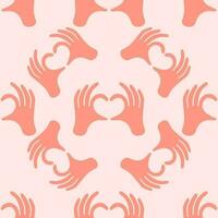 Hands making or formatting a heart symbol seamless pattern illustration. vector