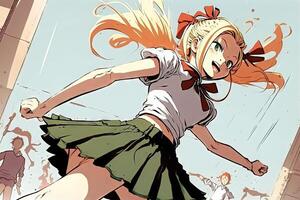 Pretty anime school girl dancing illustration photo