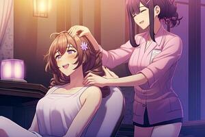 Pretty anime masseuse in massage parlor illustration photo