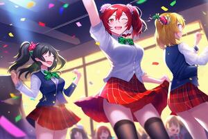 Pretty anime school girl dancing illustration photo