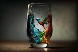 un vistoso zumbador pájaro Bebiendo vaso ilustración generativo ai foto