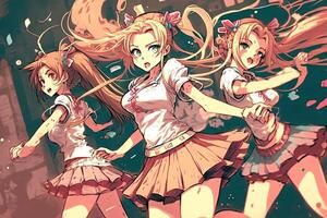 Pretty anime school girl dancing illustration photo