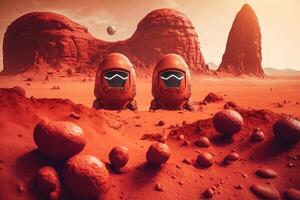 Aliens on red alien planet mars illustration photo