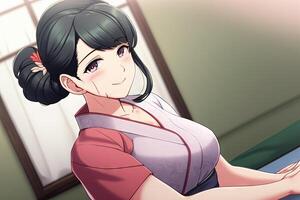 Pretty anime masseuse girl in massage parlor illustration photo