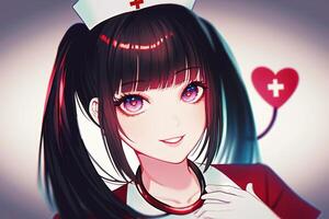 Pretty anime nurse looking at you illustration photo