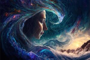psychic waves experimentation, psychedelia, and bold mental, emotional, and spiritual Journey illustration photo