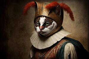 Pulcinella Arlecchino italian costume Harlequin cat illustration photo