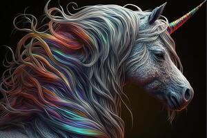 Rainbow colors Colorful unicorn horse. Ancient mythical creature. illustration photo