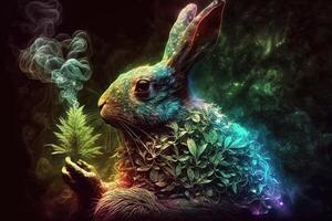 Rabbit hare Animal smoking ganja weed illustration photo