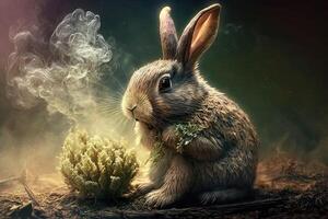 Rabbit hare Animal smoking ganja weed illustration photo