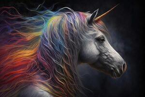 arco iris colores vistoso unicornio caballo. antiguo mítico criatura. ilustración generativo ai foto