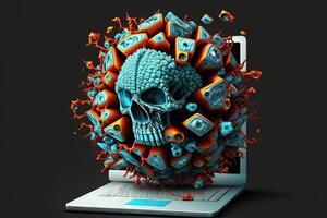 resumen concepto de hacker ataque, virus infectado software, oscuro web y ciber seguridad ilustración generativo ai foto