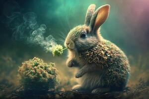 Rabbit hare Animal smoking ganja weed illustration photo