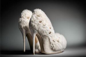 polar bear skin women shoes with high heels photo