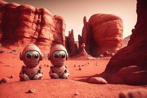 Aliens on red alien planet mars illustration photo