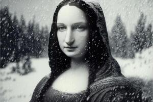 moderno estilo mona Lisa retrato debajo el nieve ilustración generativo ai foto