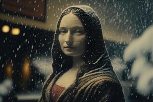 modern style mona lisa portrait under the snow illustration photo