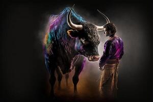 The corrida bullfighting of the future made with a holographic show the bull is a hologram illustration photo