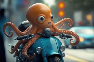 octopus bike rider in the city illustration photo