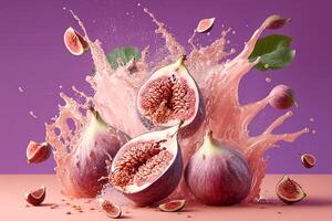 Fresh figs and water Splashing on a pink background illustration photo
