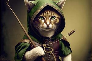 Robin capucha arquero gato ilustración generativo ai foto