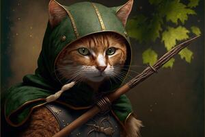Robin capucha arquero gato ilustración generativo ai foto