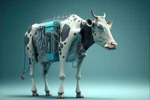 robot vaca de el futuro dando Leche ilustración generativo ai foto