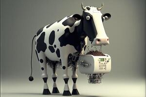 robot vaca de el futuro dando Leche ilustración generativo ai foto